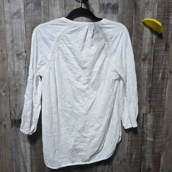 Sundance Romance Textured Peasant Blouse White Boho Lace - Picture 3 of 5